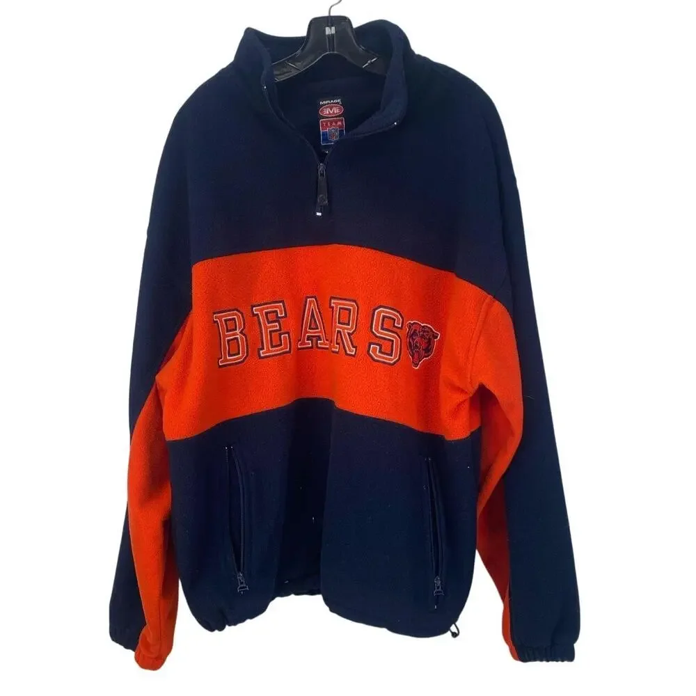 Vintage Chicago Bears Fleece Pullover - Men's Medium NFL Team Navy & Orange - Picture 1 of 3